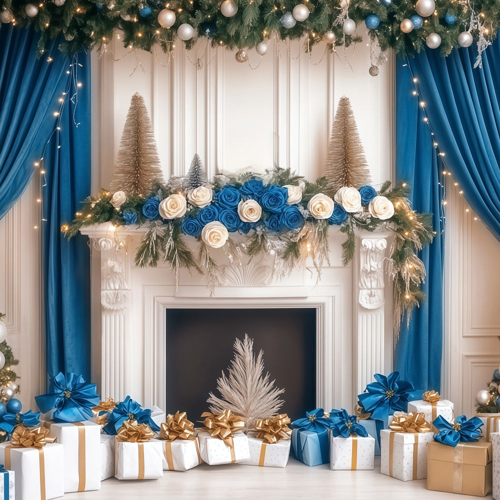 Professional Christmas Backdrops Blue Gold Elegance Backdrop BRP57-140