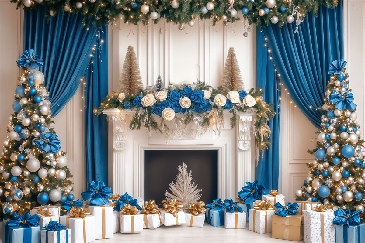 Professional Christmas Backdrops Blue Gold Elegance Backdrop BRP57-140