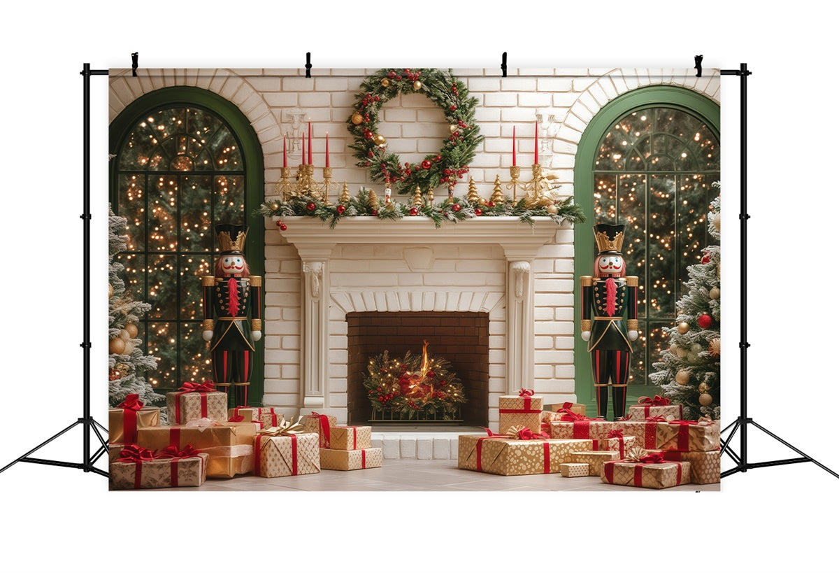 Christmas Fireplace Backdrop Holiday Hearth Wishes Backdrop BRP57-145