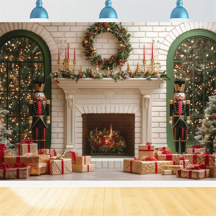 Christmas Fireplace Backdrop Holiday Hearth Wishes Backdrop BRP57-145