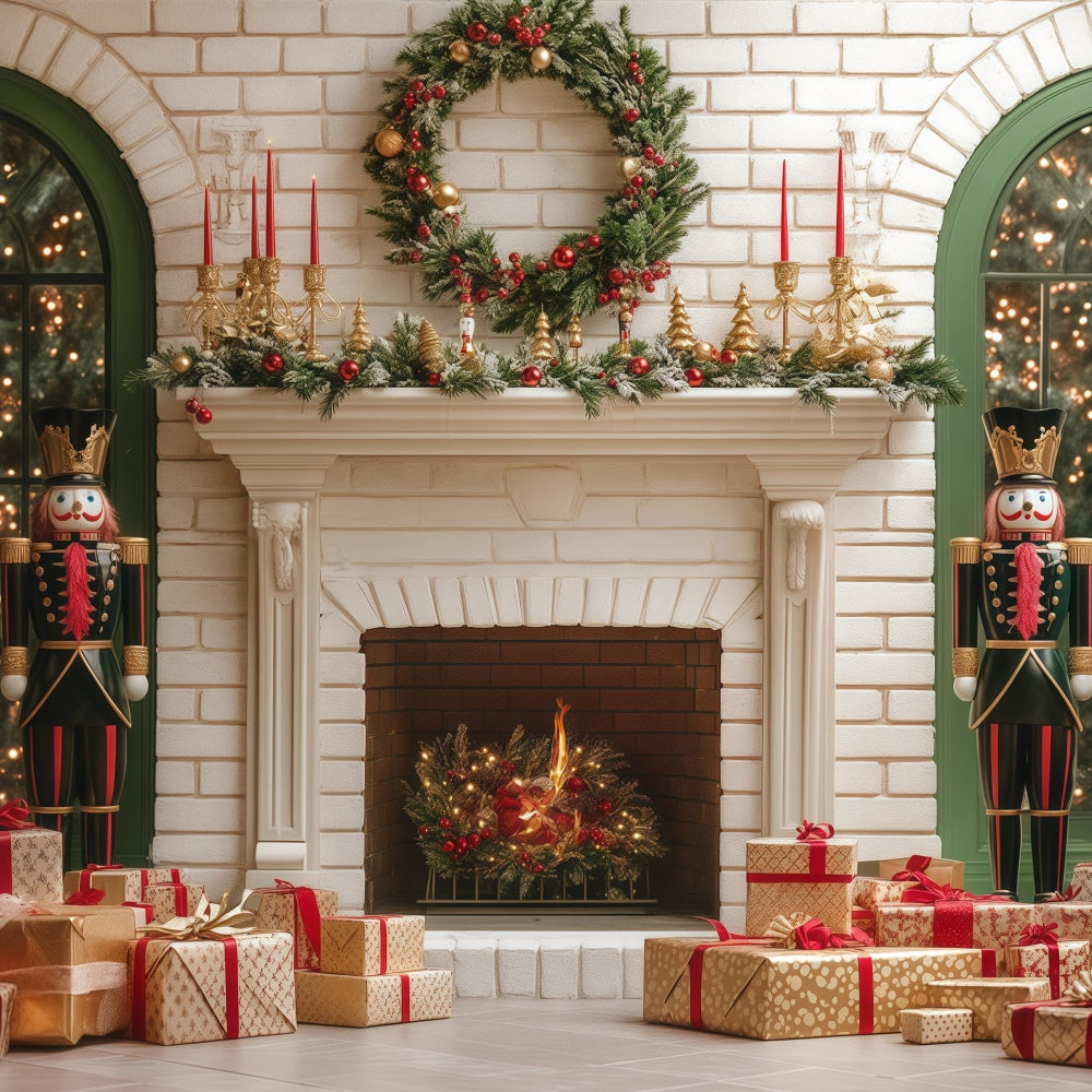 Christmas Fireplace Backdrop Holiday Hearth Wishes Backdrop BRP57-145