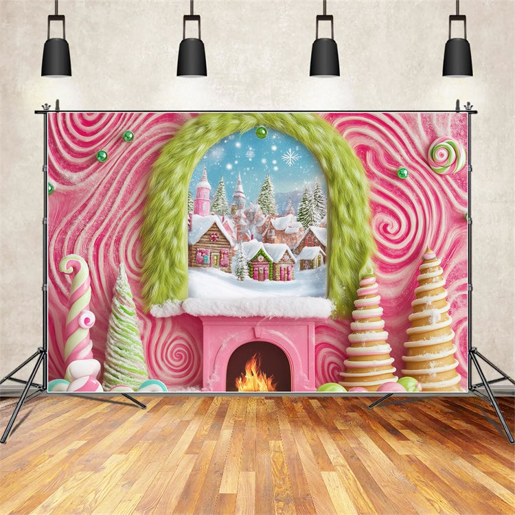 Christmas Backdrops For Photos Candy Cane Village Backdrop BRP57-152