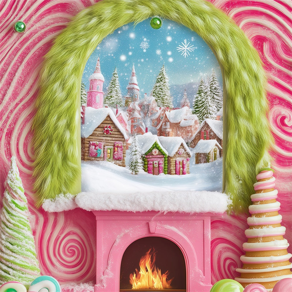 Christmas Backdrops For Photos Candy Cane Village Backdrop BRP57-152