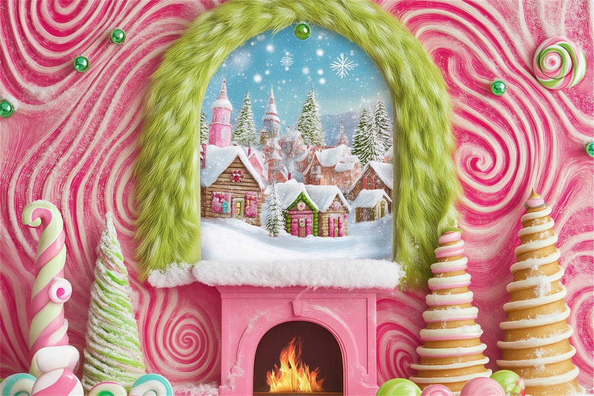 Christmas Backdrops For Photos Candy Cane Village Backdrop BRP57-152