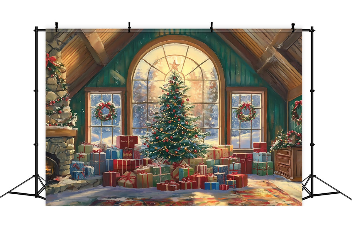 Christmas Photo Backdrops Warm Lodge Morning Backdrop BRP57-159