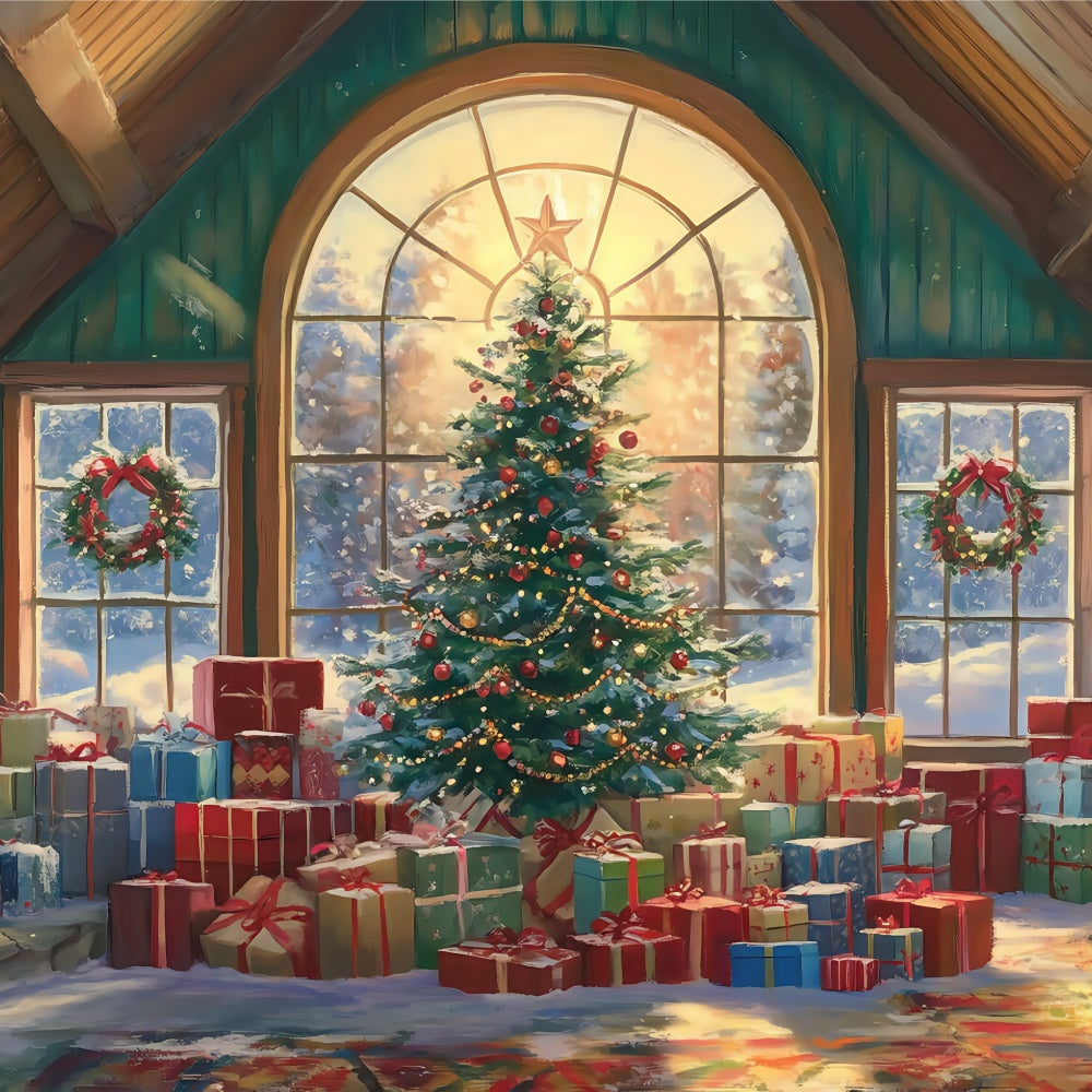 Christmas Photo Backdrops Warm Lodge Morning Backdrop BRP57-159