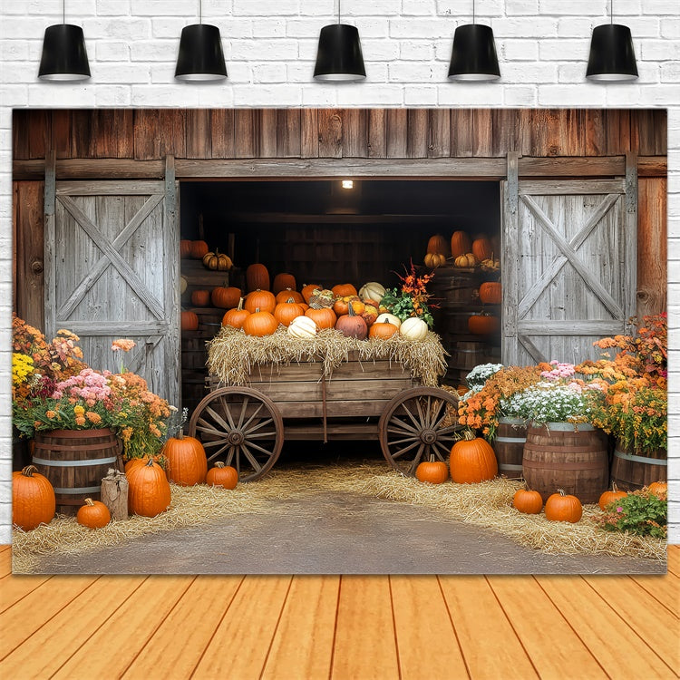 Fall Photoshoot Backdrop Pumpkin Wagon Barn Backdrop BRP57-184