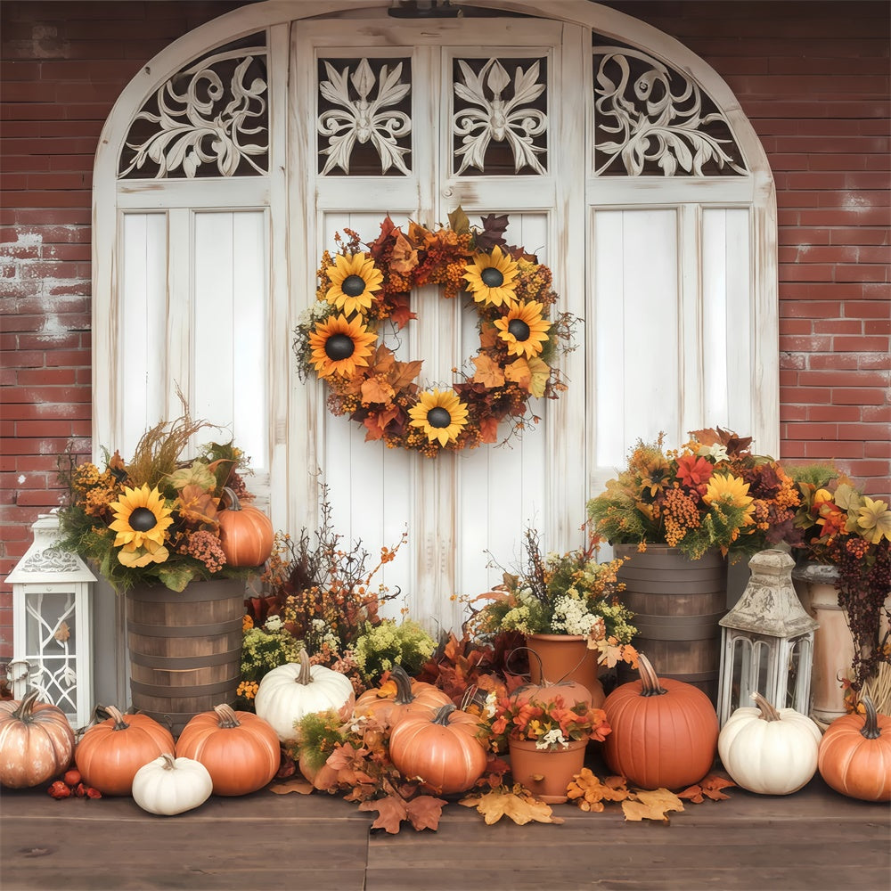 Fall Photo Backdrop Sunflower Wreath Porch Backdrop BRP57-188