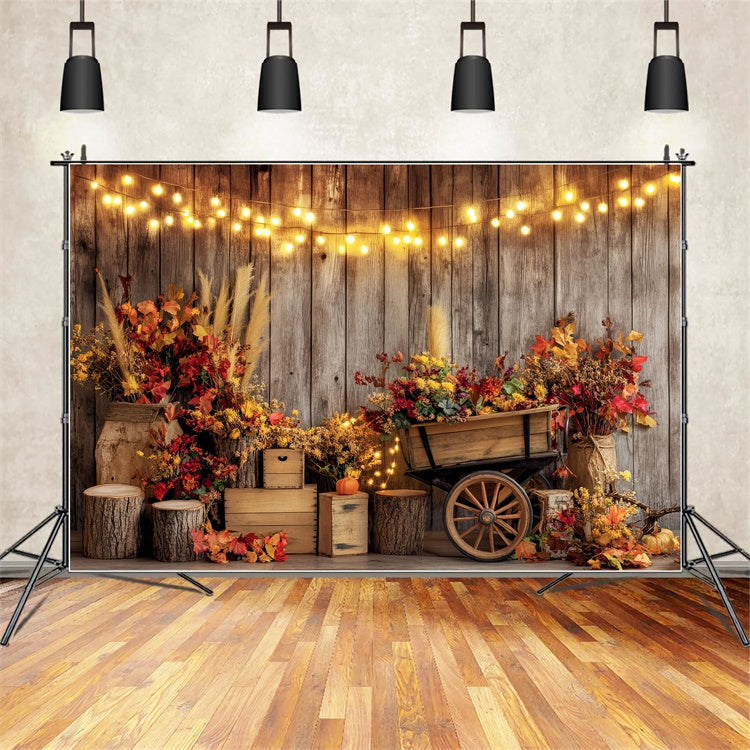Fall Photo Backdrop String Lights Wooden Wall Backdrop BRP57-198
