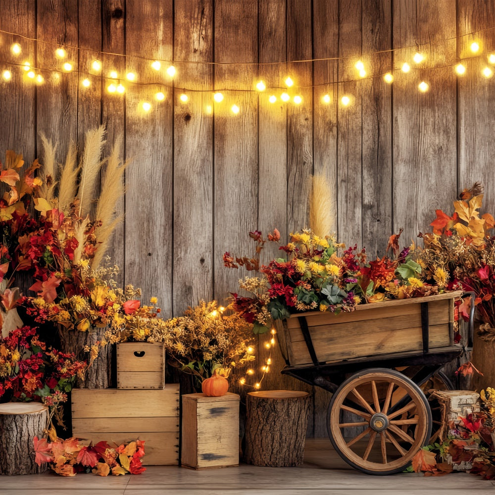 Fall Photo Backdrop String Lights Wooden Wall Backdrop BRP57-198