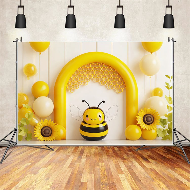 Kids Photo Backdrop Cute Yellow Bee Party Cute Backdrop BRP57-238