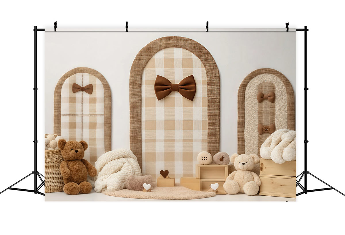 Newborn Photo Backdrop Cozy Plaid Bow Teddy Backdrop BRP57-242