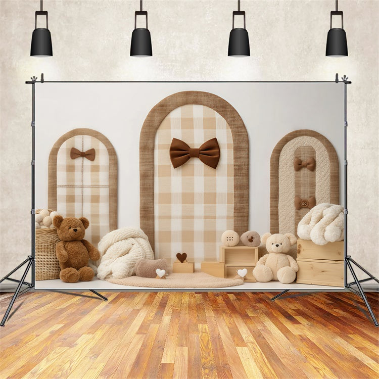 Newborn Photo Backdrop Cozy Plaid Bow Teddy Backdrop BRP57-242