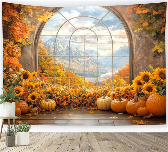 Thanksgiving Backdrop Sunflower Arch Mountain View Backdrop BRP57-326