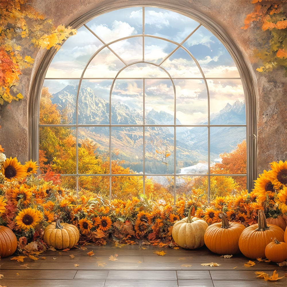 Thanksgiving Backdrop Sunflower Arch Mountain View Backdrop BRP57-326
