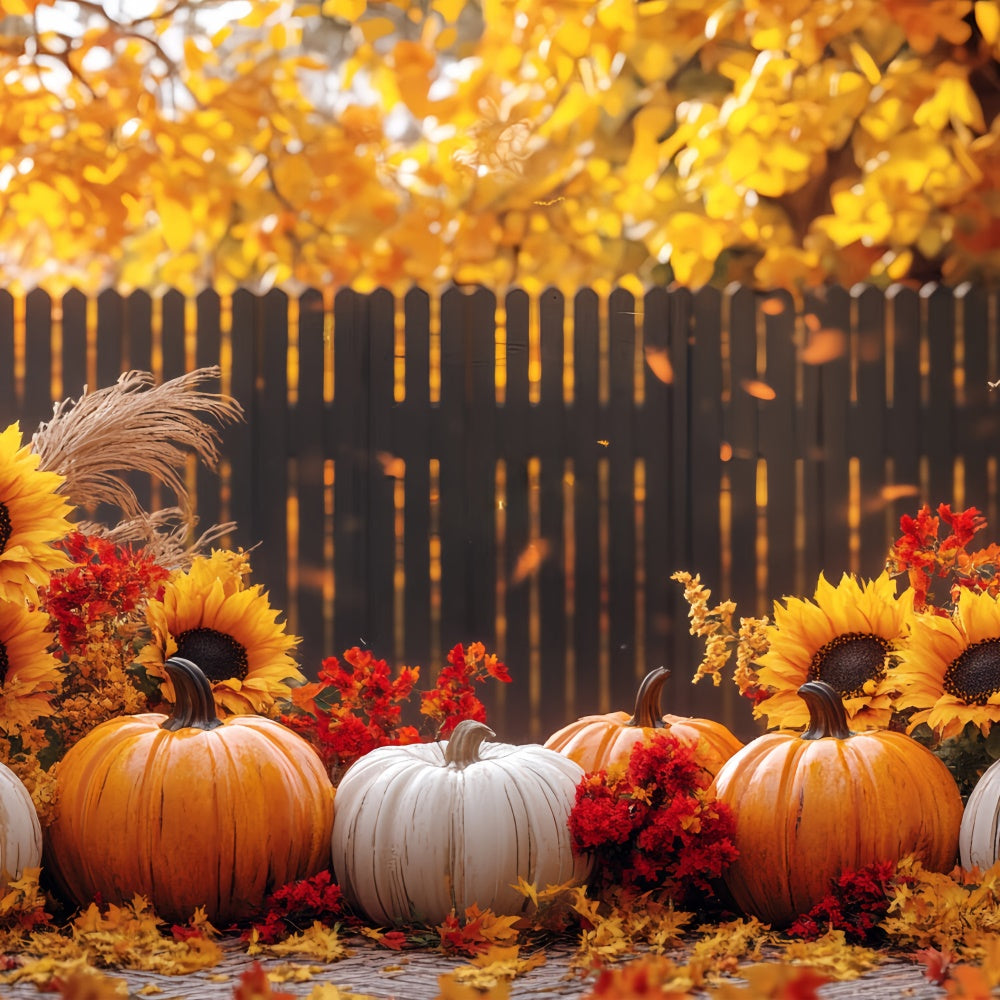 Fall Thanksgiving Backdrop Sunflower Fence Pumpkin Backdrop BRP57-327