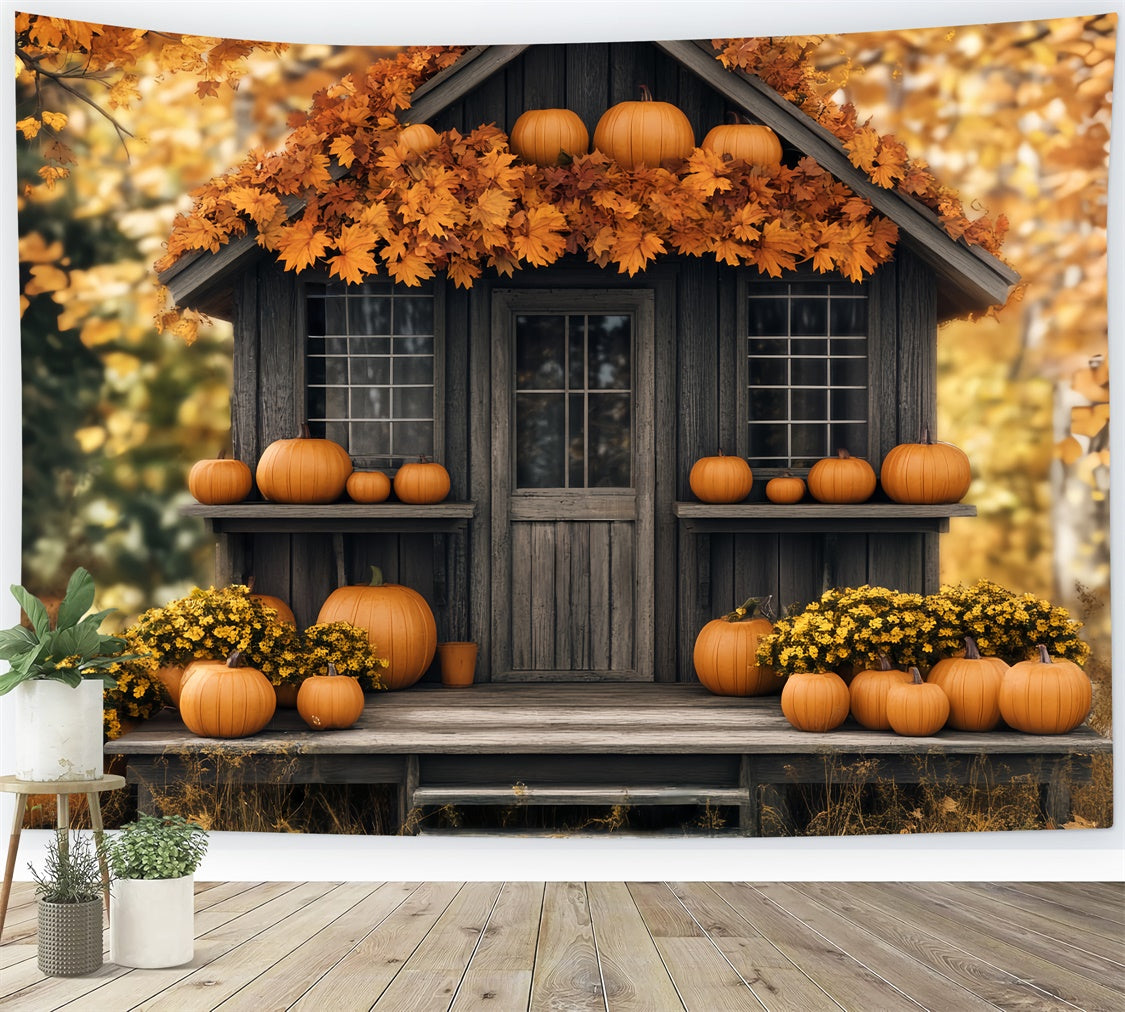 Photography Thanksgiving Backdrop Pumpkin Porch Cabin Backdrop BRP57-330