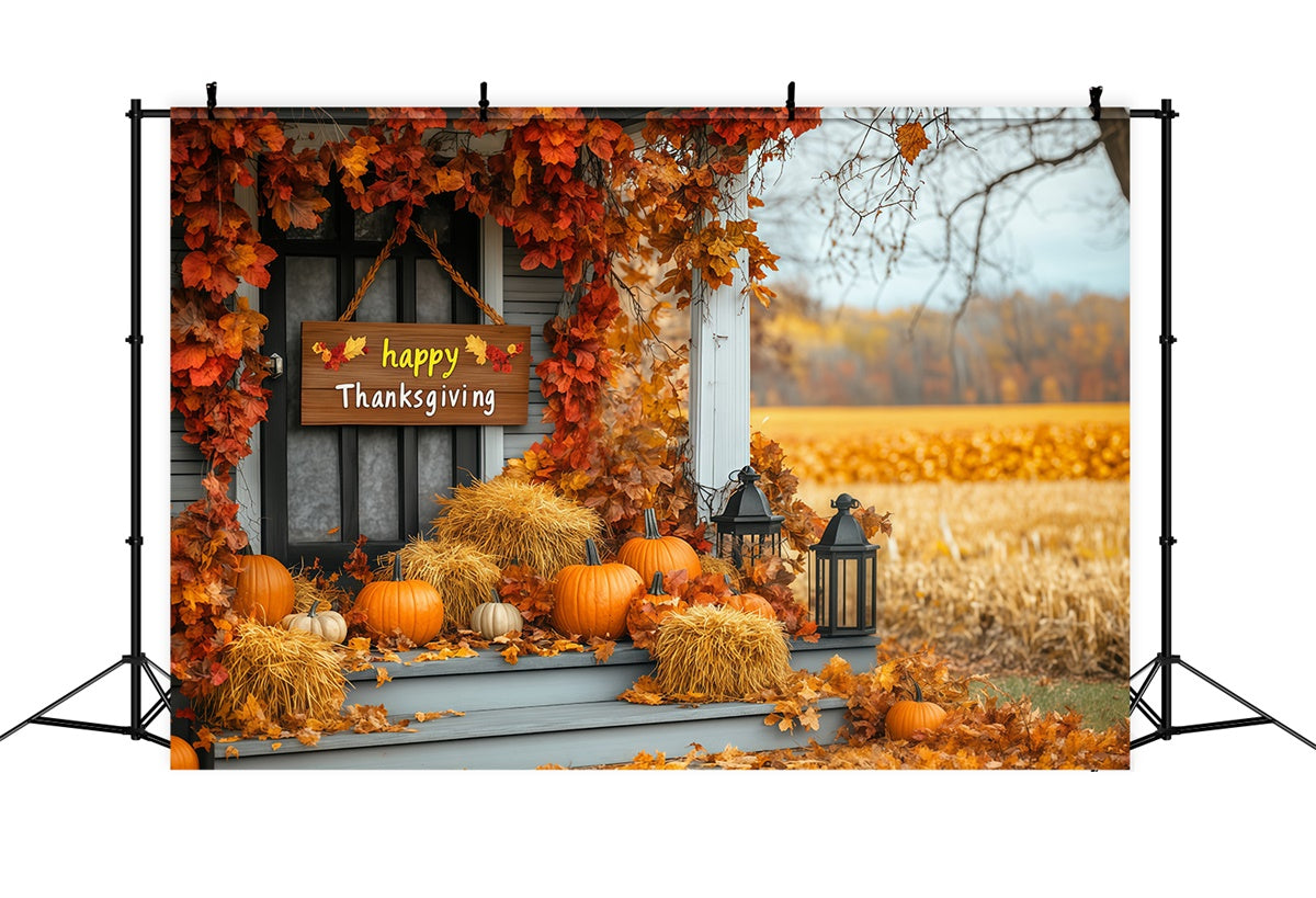 Thanksgiving Day Backdrop Front Door Autumn Leaves Backdrop BRP57-332