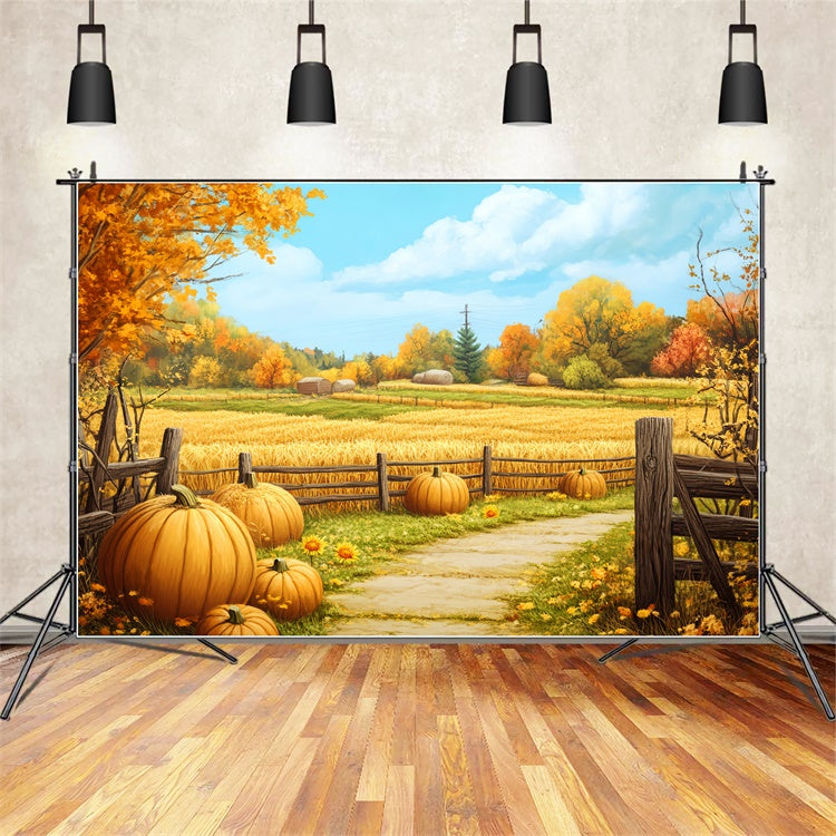 Backdrop Thanksgiving Golden Field Farm Path Fall Backdrop BRP57-335