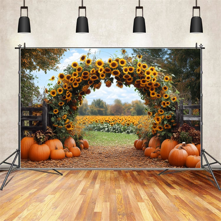 Thanksgiving Backdrop Sunflower Arch Pumpkin Path Backdrop BRP57-339