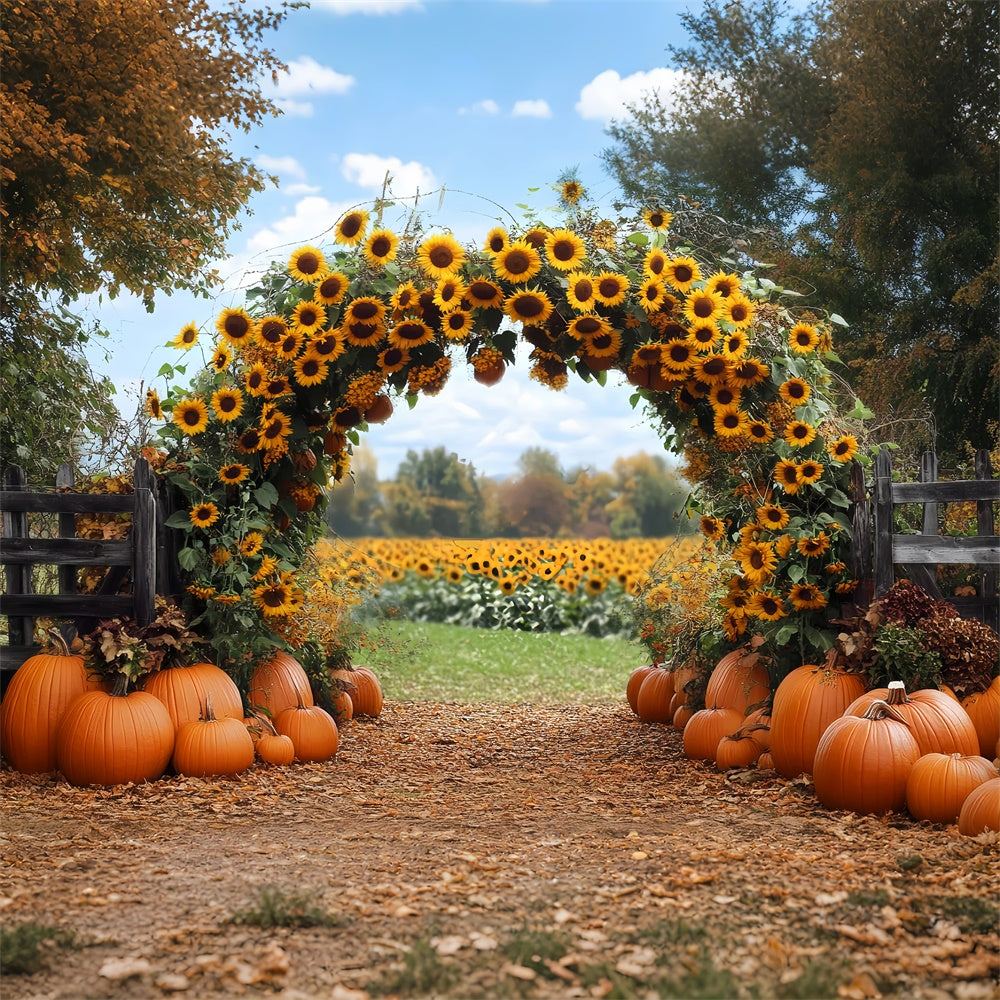 Thanksgiving Backdrop Sunflower Arch Pumpkin Path Backdrop BRP57-339