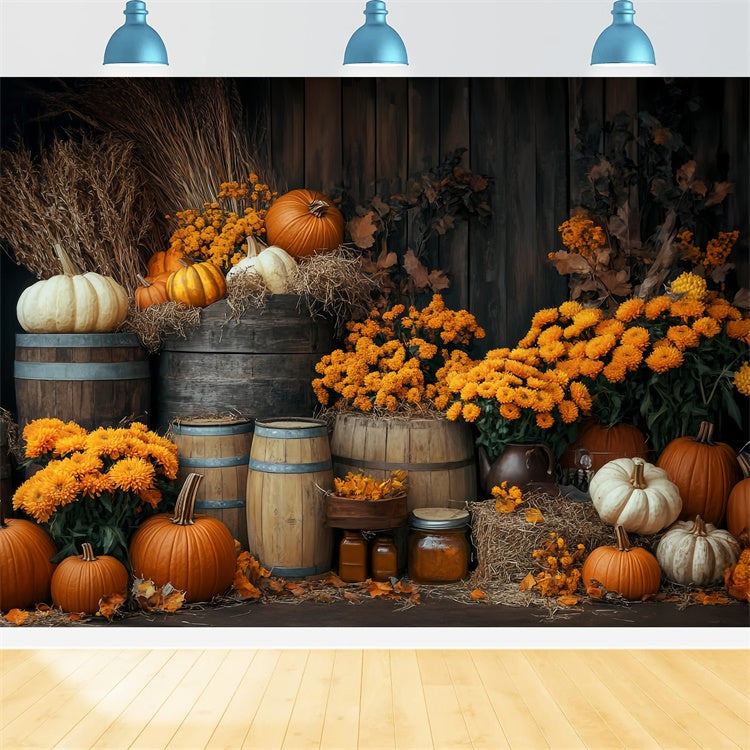 Happy Thanksgiving Backdrop Autumn Floral Rustic Backdrop BRP57-344