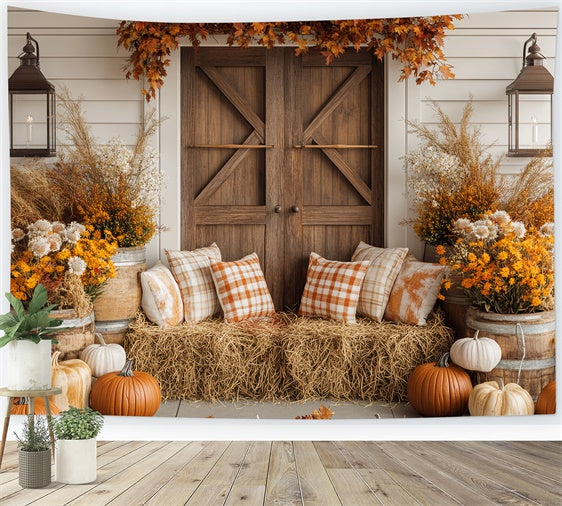 Thanksgiving Day Backdrop Cozy Porch Plaid Pillow Backdrop BRP57-346