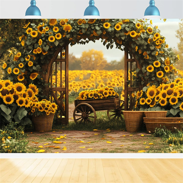 Thanksgiving Backdrops Sunflower Cart Field Arch Backdrop BRP57-348