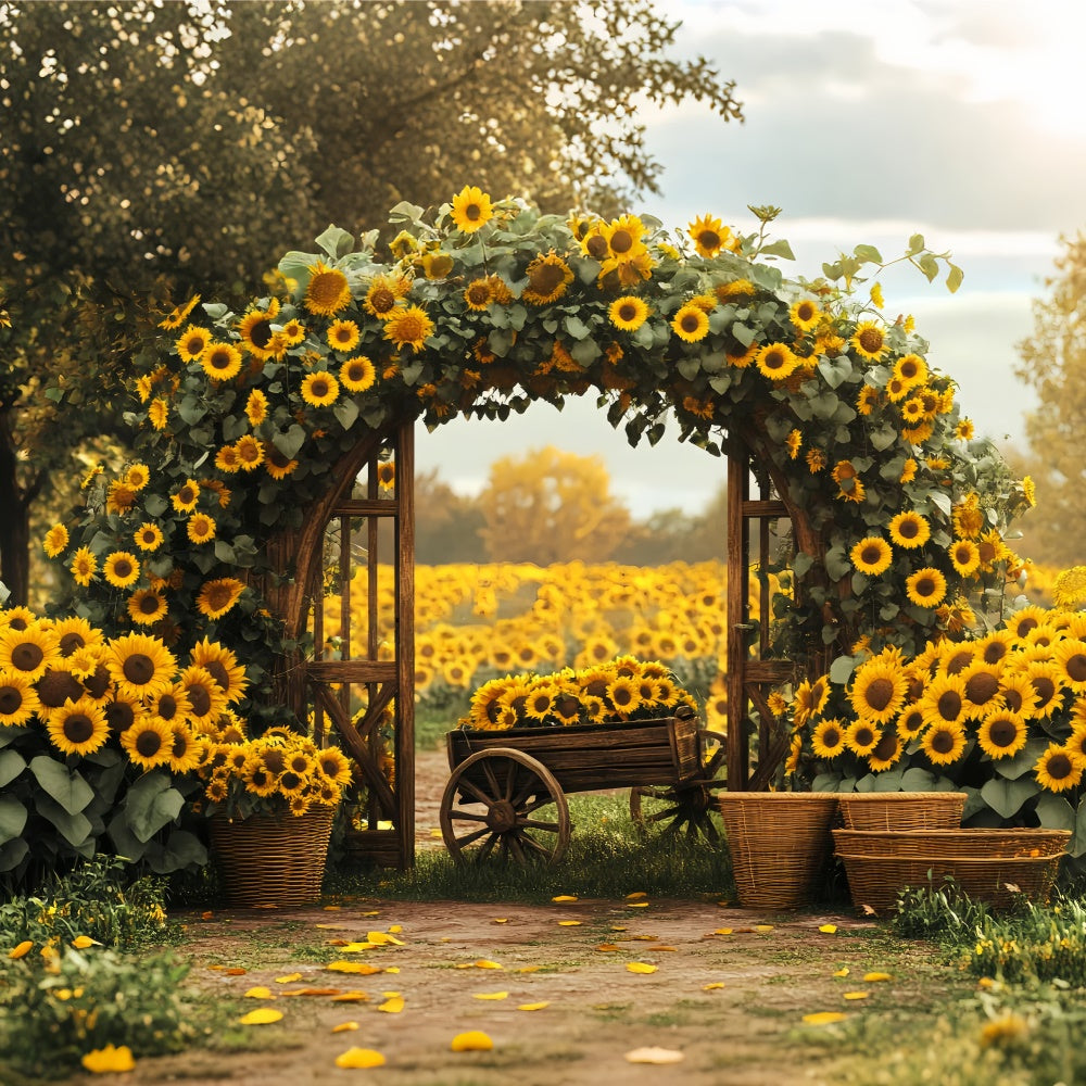 Thanksgiving Backdrops Sunflower Cart Field Arch Backdrop BRP57-348