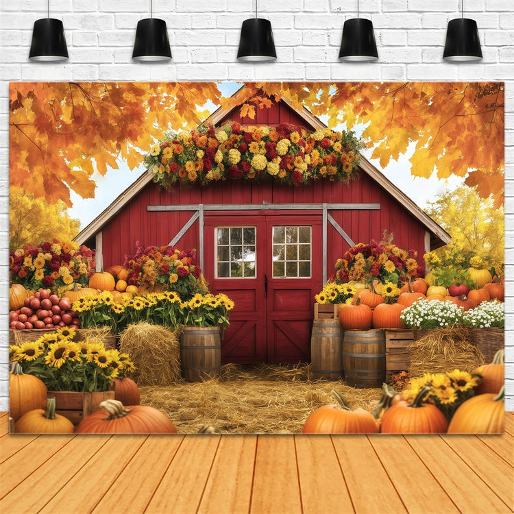 Backdrop For Thanksgiving Floral Harvest Red Barn Backdrop BRP57-349