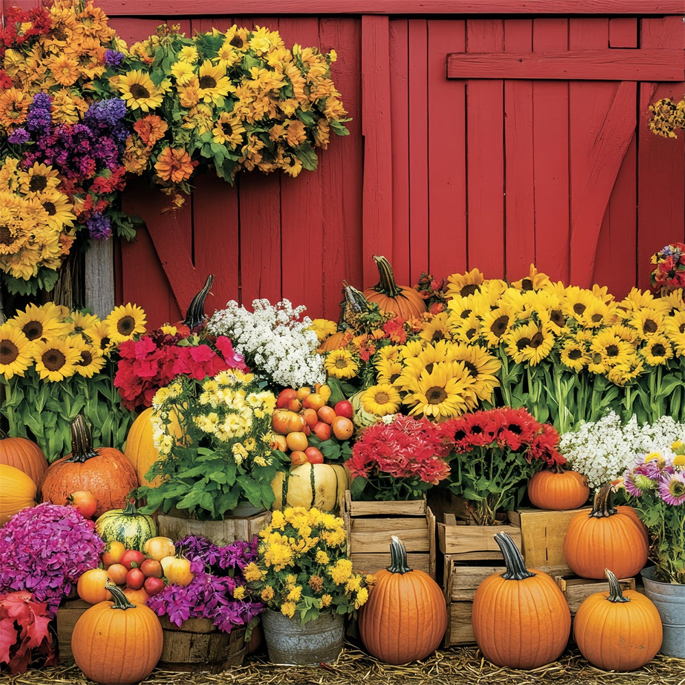 Fall Thanksgiving Backdrop Floral Pumpkin Barn Backdrop BRP57-350