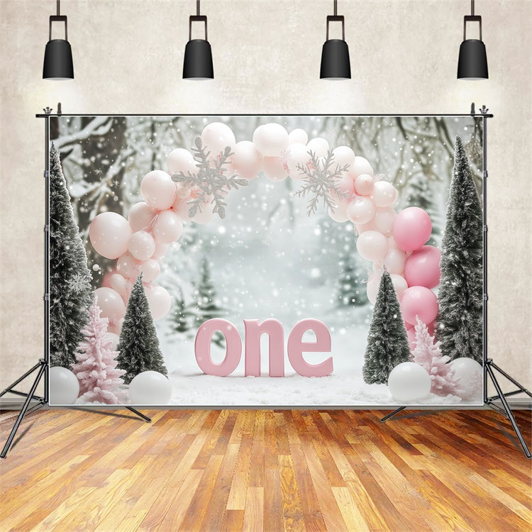 Winter Wonderland Backdrop Balloons 1st Birthday Backdrop BRP57-357