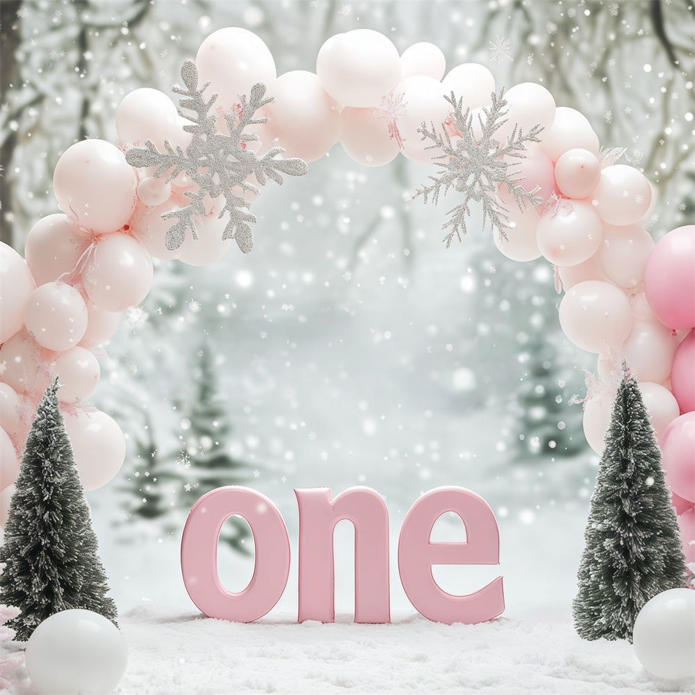 Winter Wonderland Backdrop Balloons 1st Birthday Backdrop BRP57-357