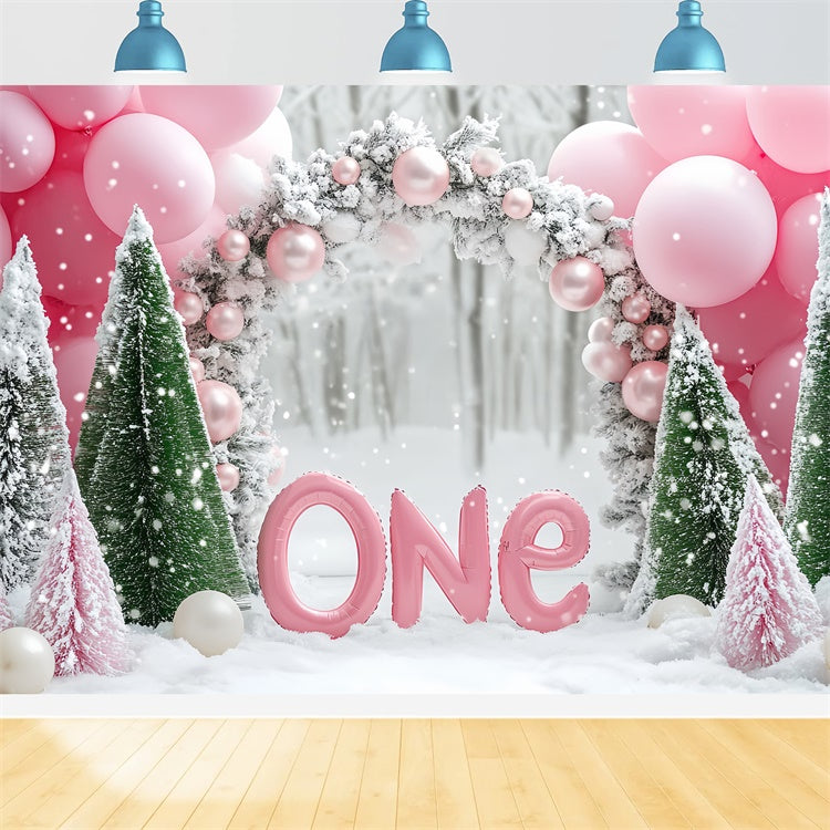 Winter Backdrop Sparkling Snow First Birthday Backdrop BRP57-358