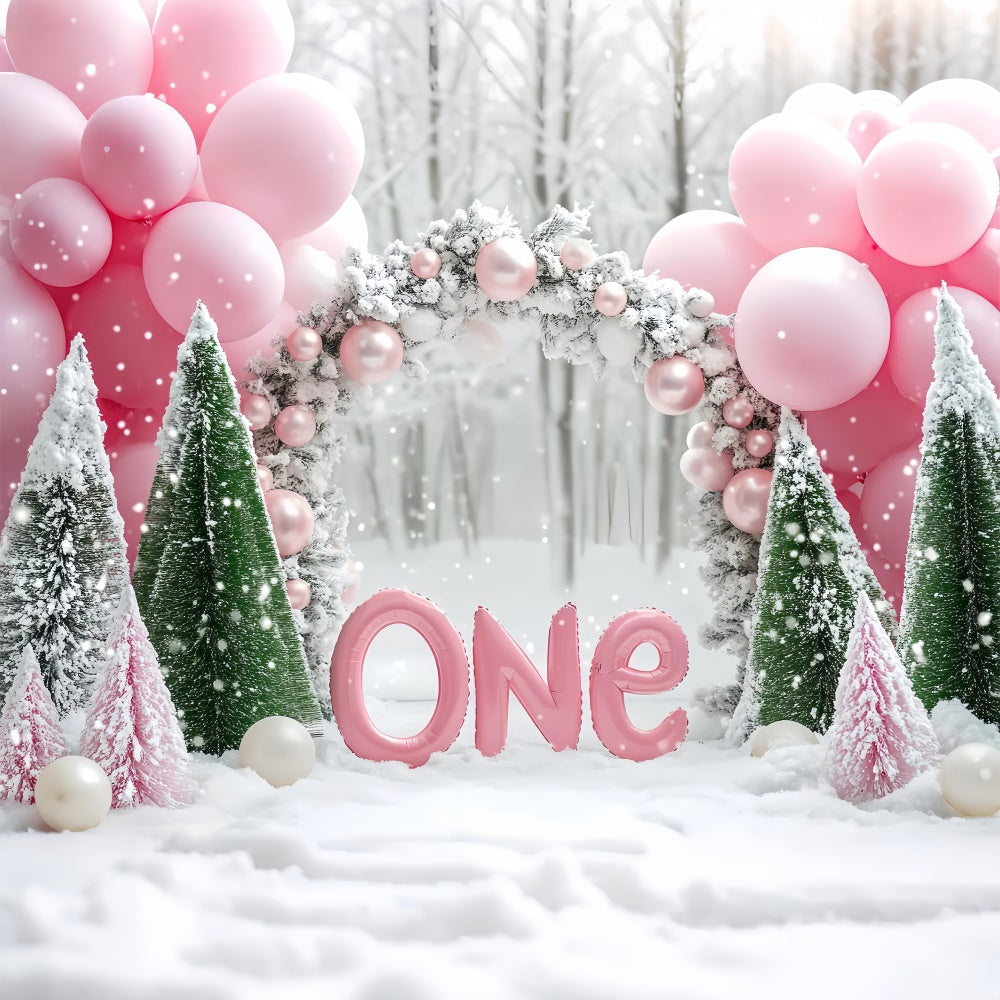 Winter Backdrop Sparkling Snow First Birthday Backdrop BRP57-358