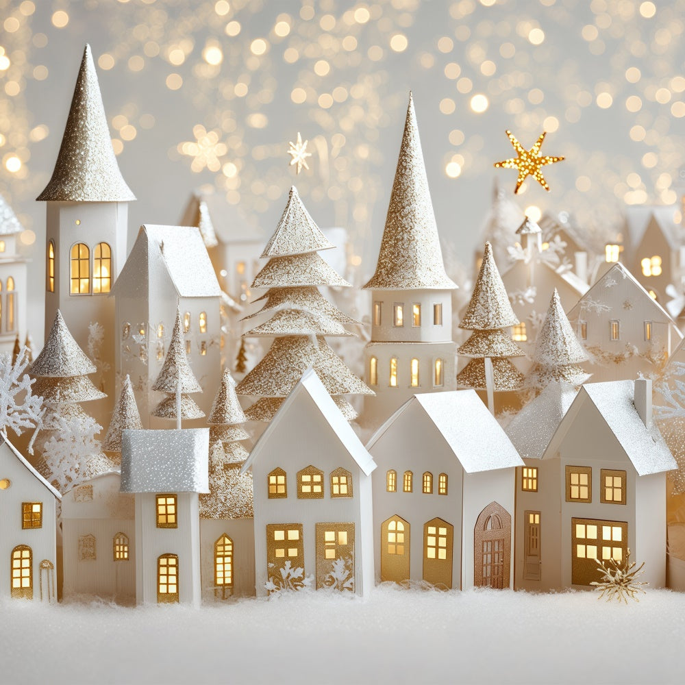 Winter Photo Backdrop Holiday Cottage Lights Backdrop BRP57-368