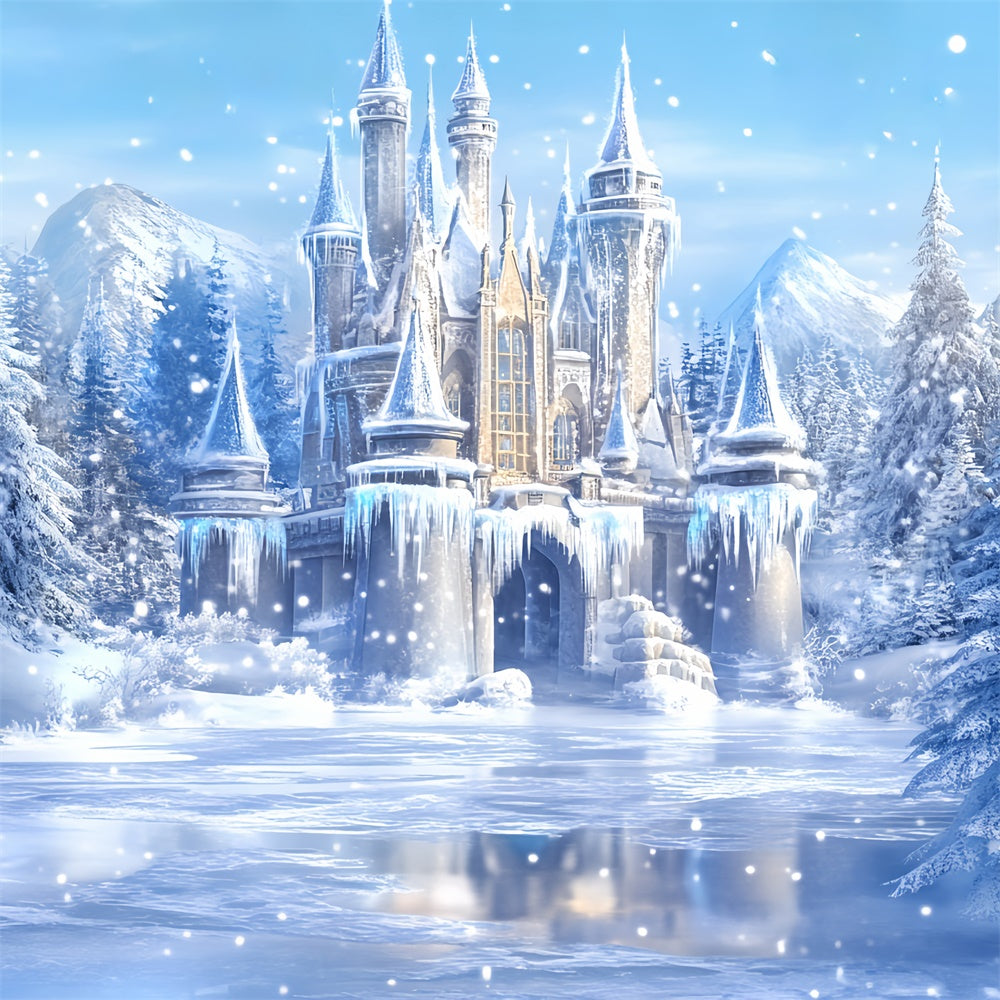 Winter Wonderland Backdrops Frozen Lake Castle Backdrop BRP57-373
