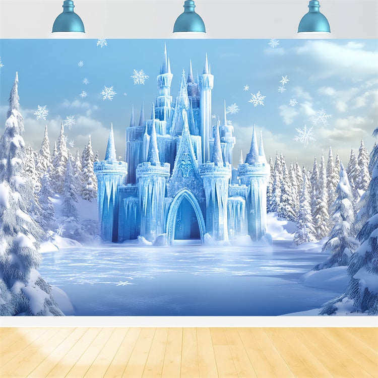 Winter Photo Backdrop Glacial Frozen Castle Backdrop BRP57-374