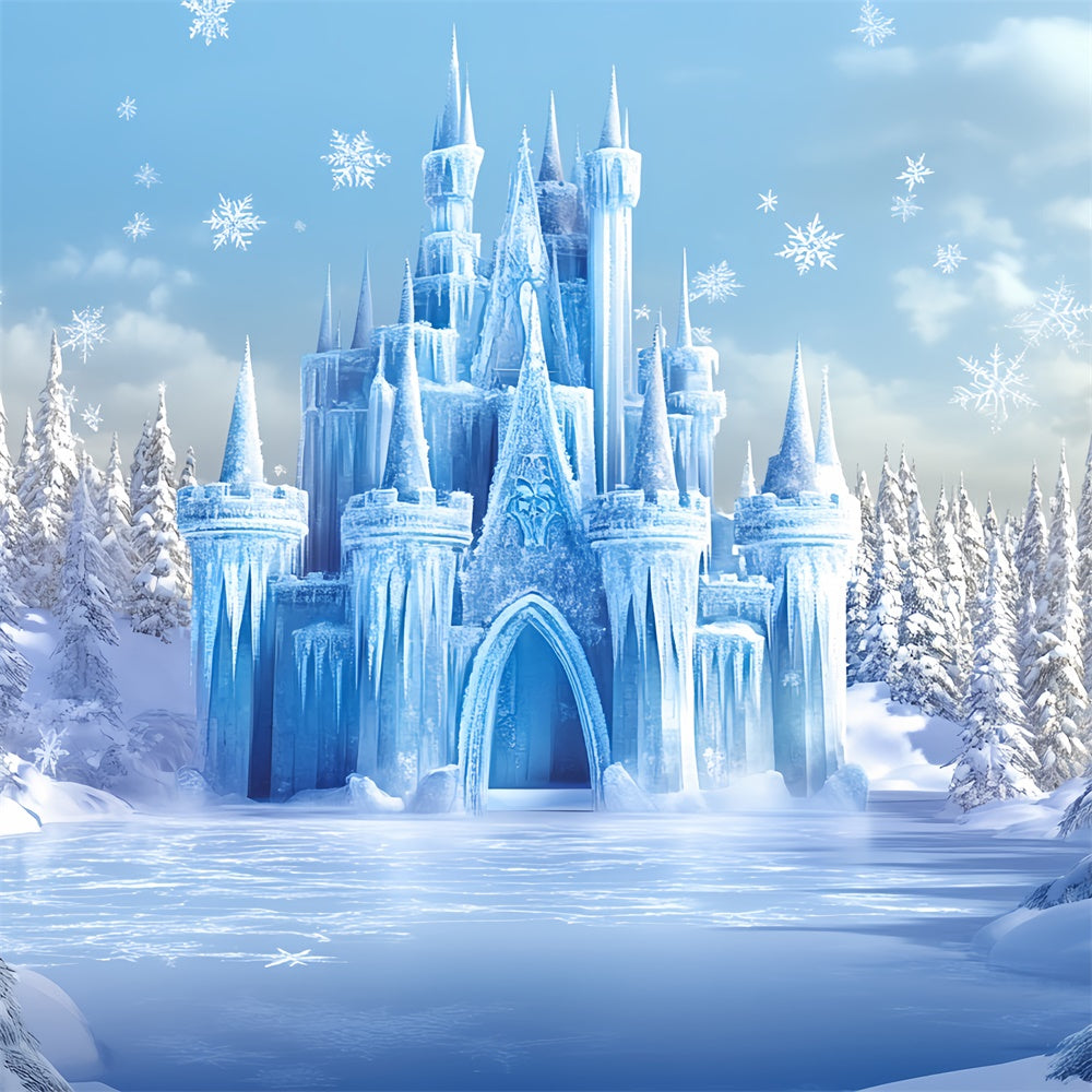 Winter Photo Backdrop Glacial Frozen Castle Backdrop BRP57-374