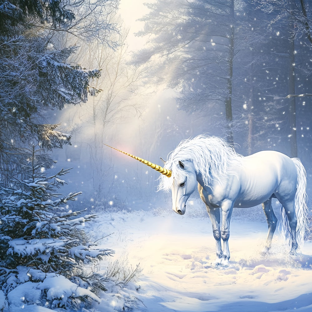 Winter Forest Backdrop Frosted Magic Unicorn Backdrop BRP57-380