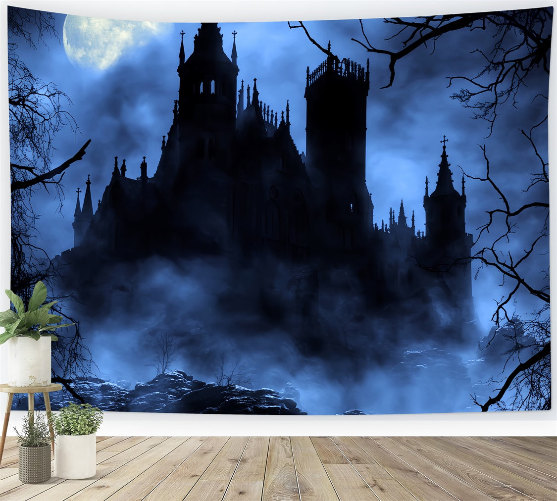 Scary Halloween Backdrops Misty Midnight Castle Backdrop BRP57-61