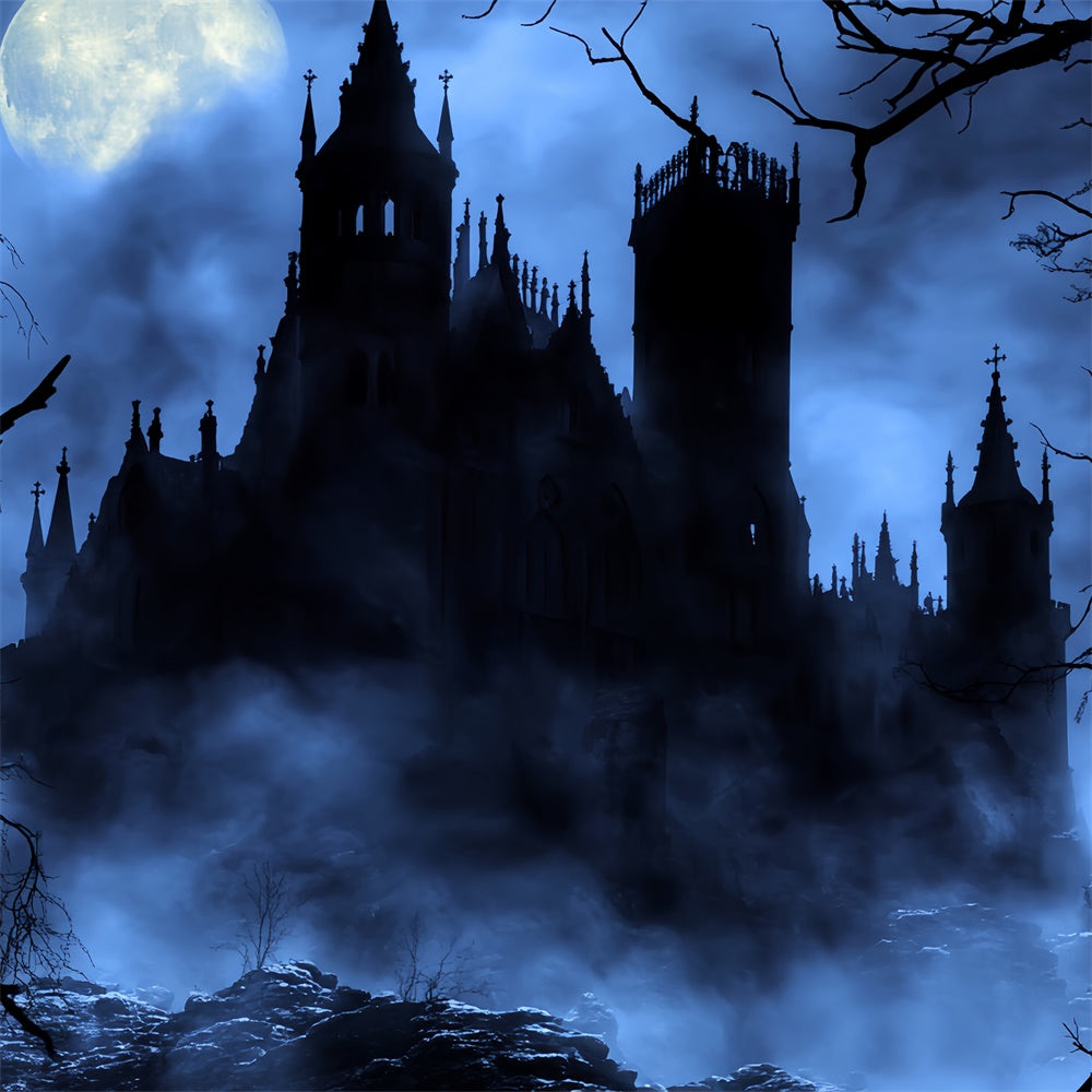 Scary Halloween Backdrops Misty Midnight Castle Backdrop BRP57-61