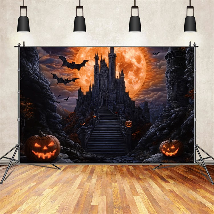 Halloween Moon Backdrop Blood Moon Bat Castle Backdrop BRP57-62