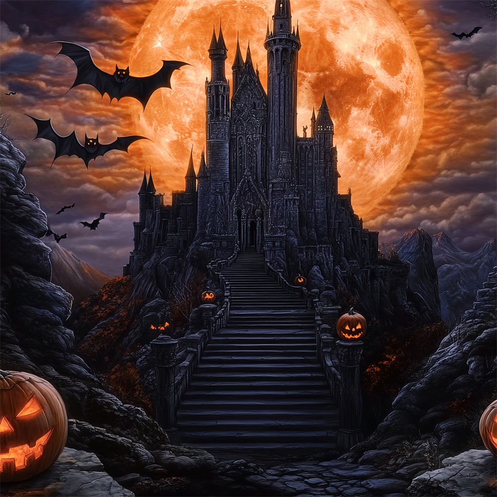 Halloween Moon Backdrop Blood Moon Bat Castle Backdrop BRP57-62