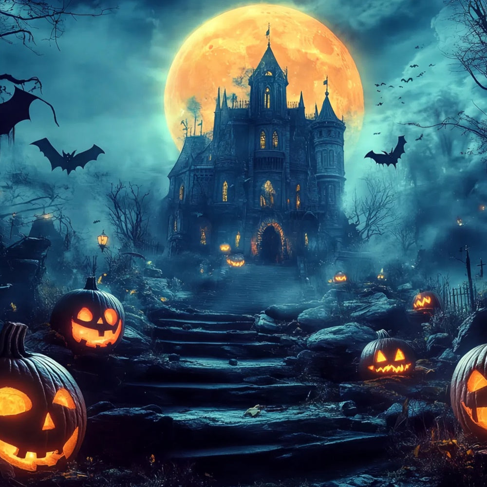 Halloween Moon Backdrop Haunted Hill Castle Path Backdrop BRP57-63