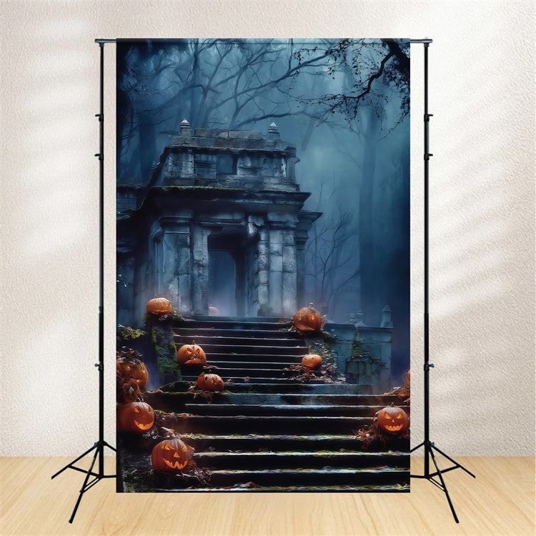 Halloween Graveyard Backdrop Blue Mist Grave Path Backdrop BRP57-69