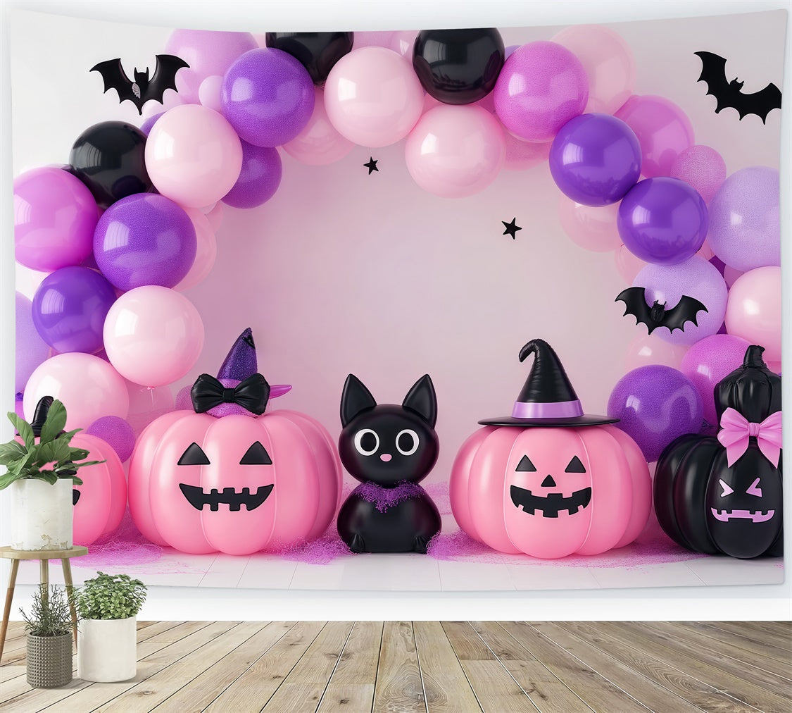 Cute Halloween Backdrop Cat Pumpkin Balloon Backdrop BRP57-83