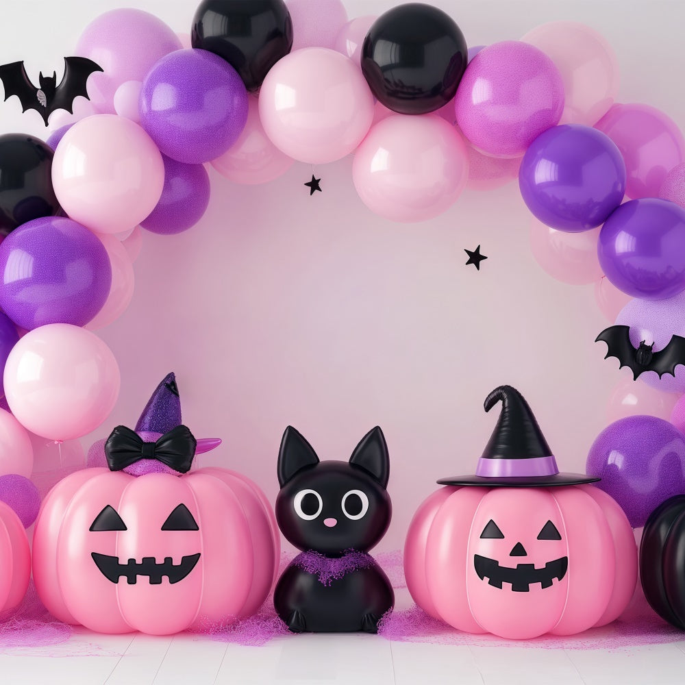 Cute Halloween Backdrop Cat Pumpkin Balloon Backdrop BRP57-83