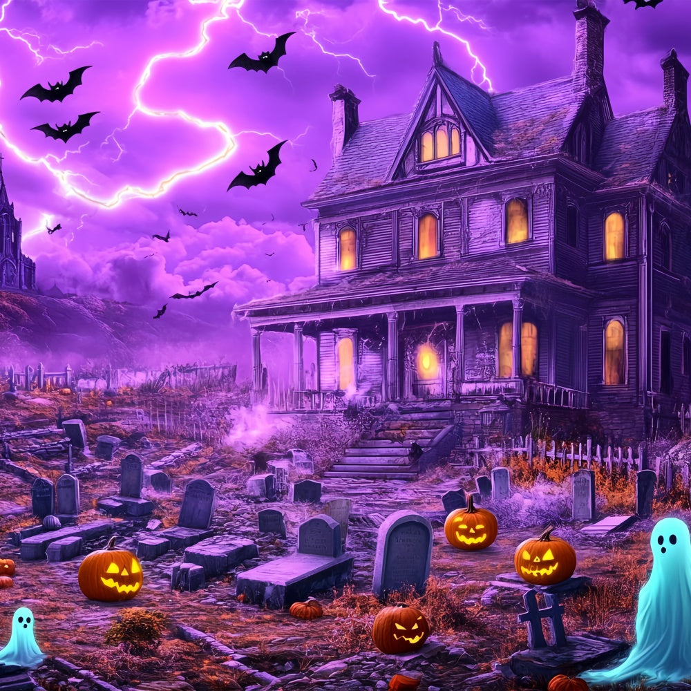 Halloween Graveyard Backdrop Lightning Haunted House Backdrop BRP57-97