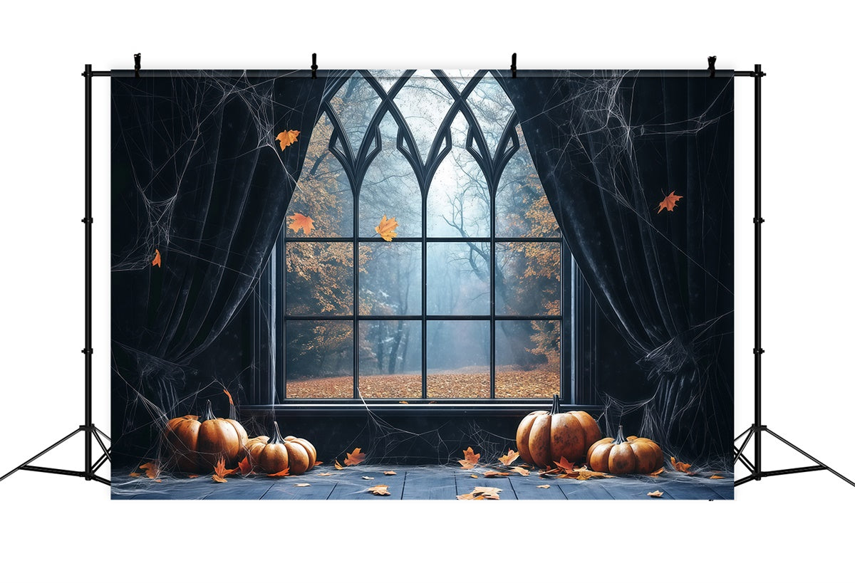 Halloween Backdrop Cobweb Curtains Gothic Window Backdrop BRP57-98